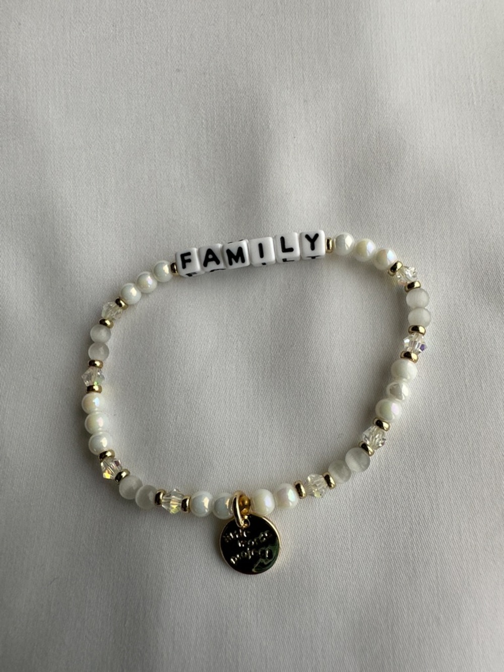 Little Words Project Pearl Beaded "FAMILY" Bracelet with Gold Charm